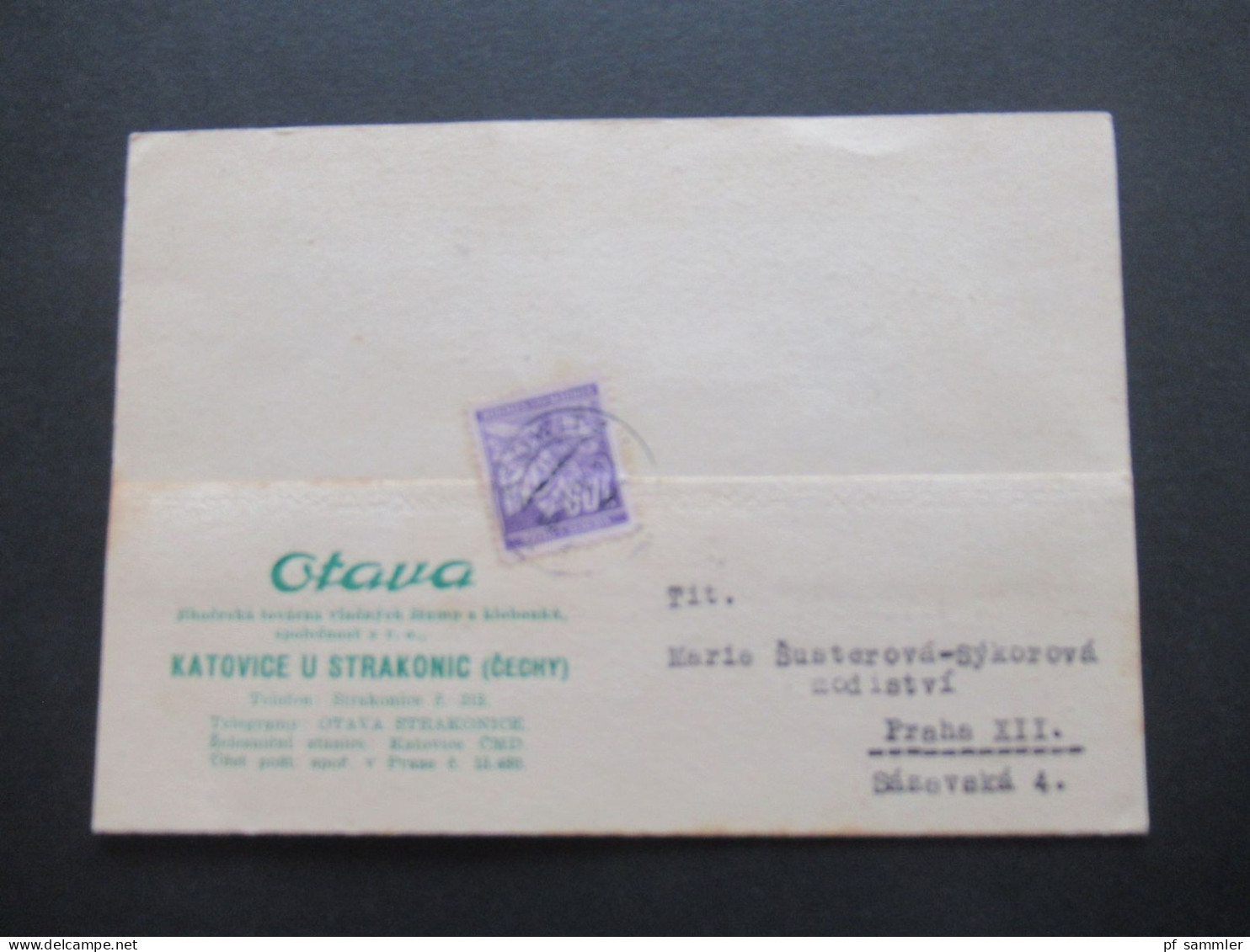 3. Reich Böhmen Und Mähren 1942 Firmen PK Otava Katovice U Strakonic Nach Praha XII. Gesendet - Covers & Documents