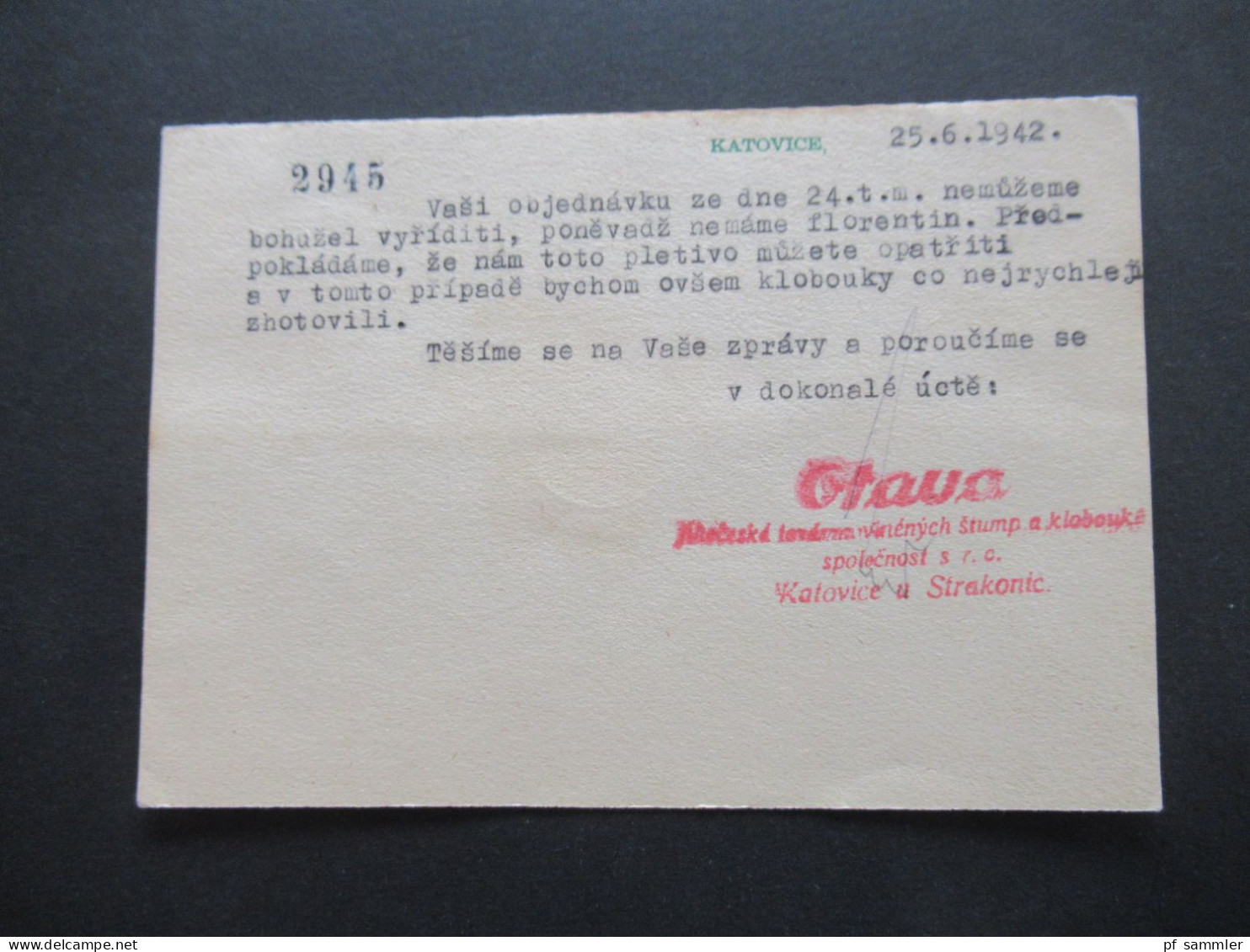 3. Reich Böhmen Und Mähren 1942 Firmen PK Otava Katovice U Strakonic Nach Praha XII. Gesendet - Lettres & Documents