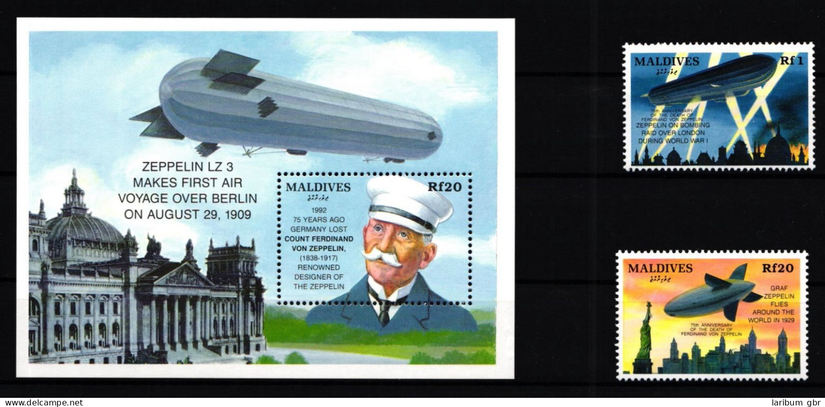 Malediven 1848 Und 1849 Und Block 270 Postfrisch Zeppelin #GY662 - Maldivas (1965-...)