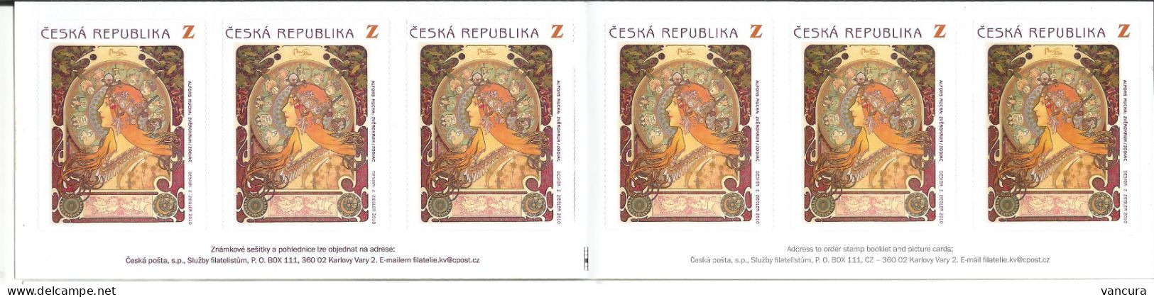 ** Booklet 635 A Czech Republic Alfons Mucha Zodiac Signs 2010 Pink Logo 4th Plate - Mythologie
