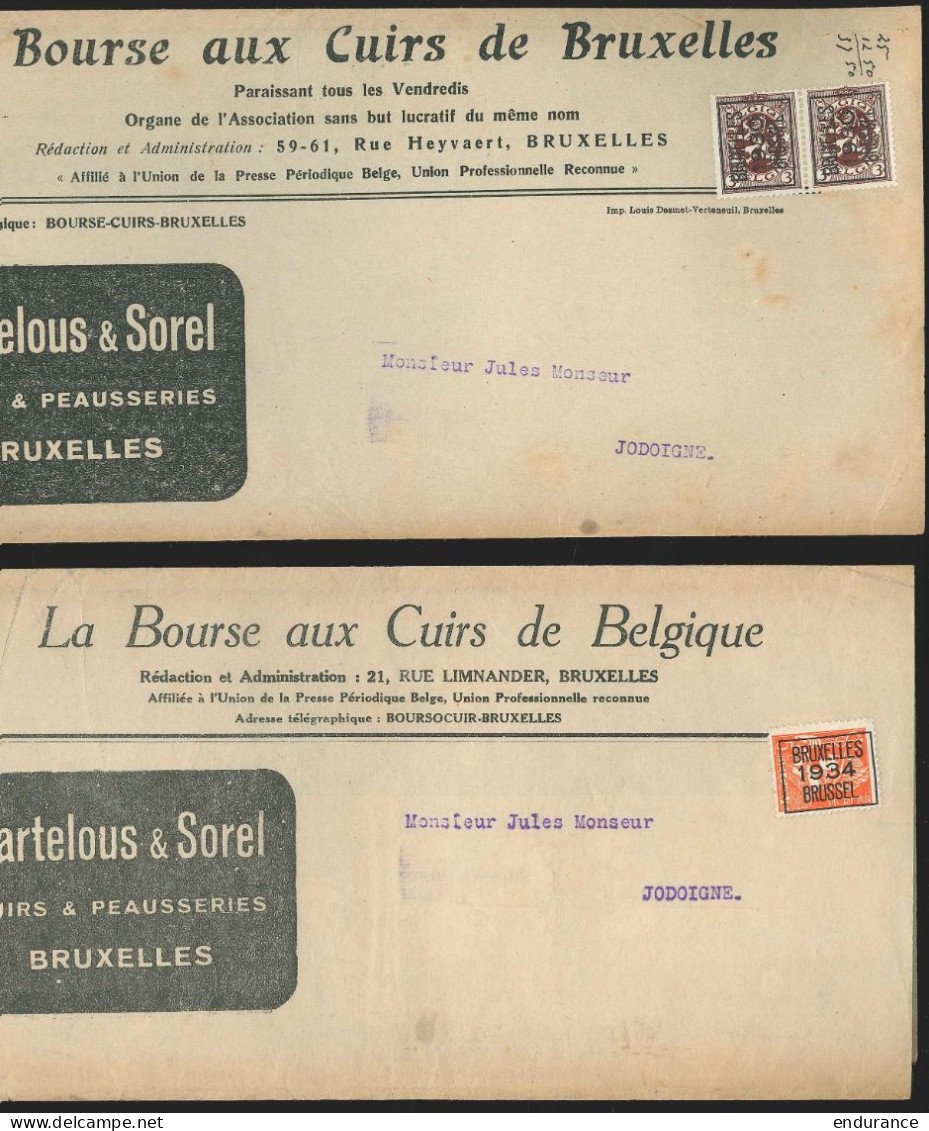 1923/34 5 Imprimés "Bourse Aux Cuirs Bruxelles" Affr. Préos 1c, 3c, 5c Et 6c - Sobreimpresos 1929-37 (Leon Heraldico)