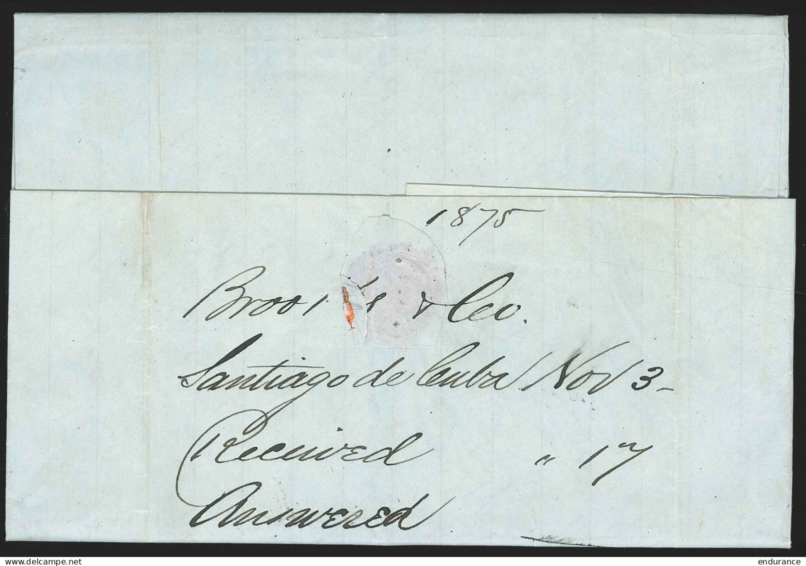 L. De Santiago De Cuba 1875 Pour Càd NEW-YORK/DUE 5CENTS  - Prefilatelia