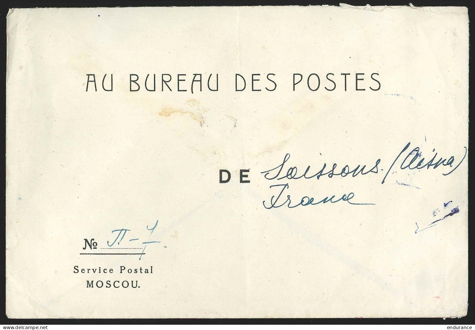 Lettre Du Bureau Des Postes De Moscou Pour Soissons (France)  - Other & Unclassified
