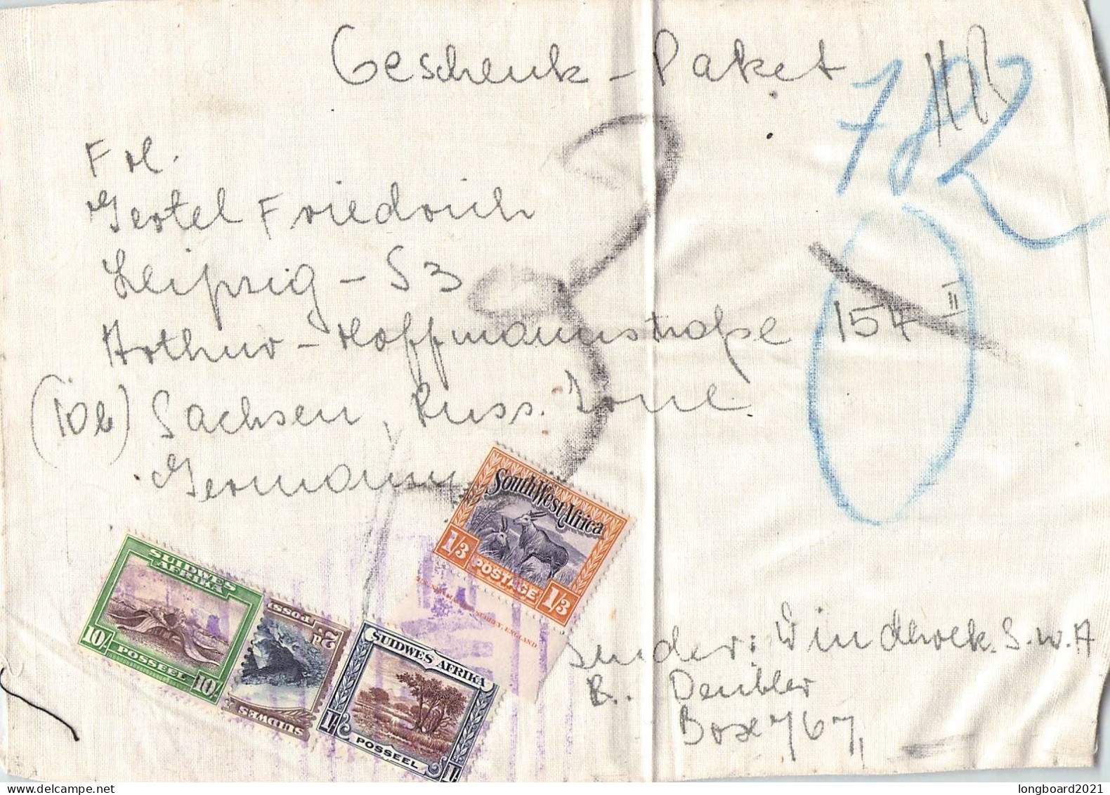 SOUTH WESTAFRICA - FRAGMENT OF THE FRONT OF A PARCEL Ca 1948 - SAXONY/DE. / 5219 - South West Africa (1923-1990)