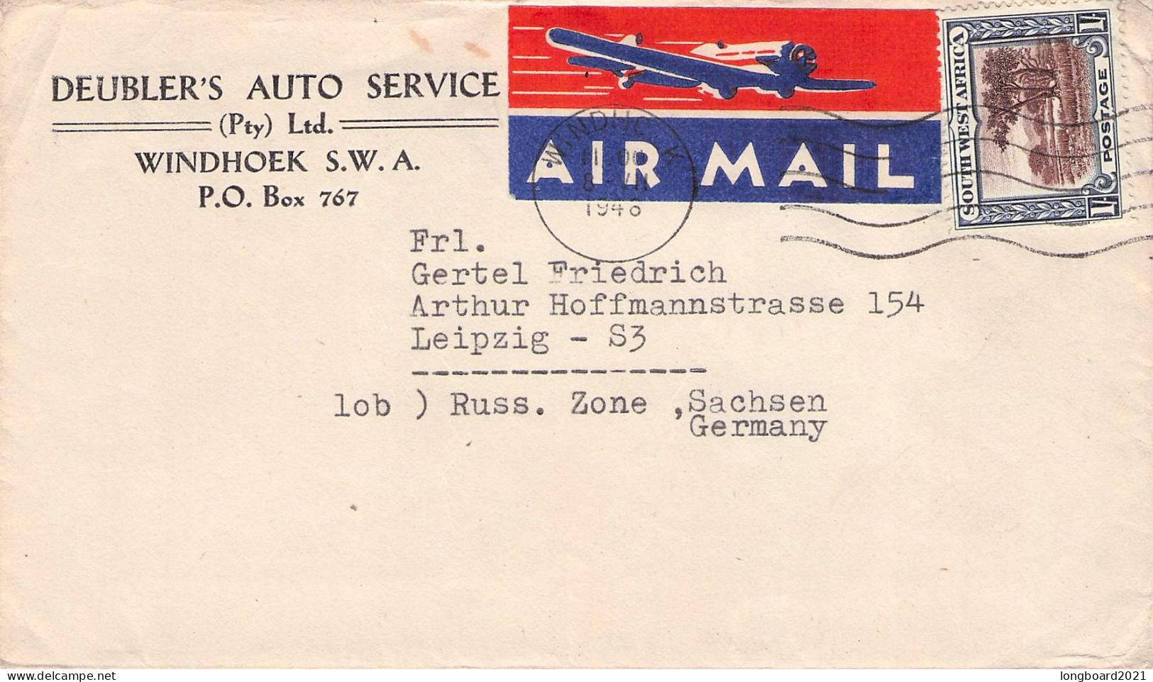 SOUTH WESTAFRICA - AIRMAIL 1948 WINDHOEK - LEIPZIG/DE. / 5220 - Südwestafrika (1923-1990)