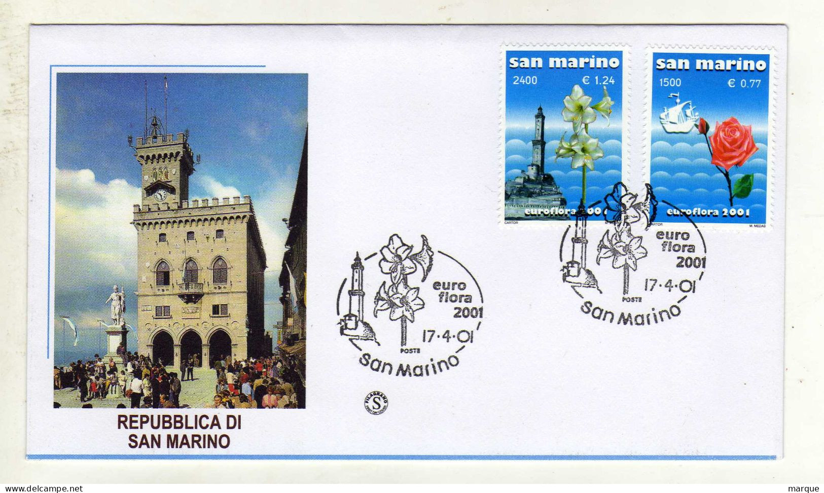 Enveloppe 1er Jour SAINT MARIN SAN MARINO Oblitération 17/04/2001 - FDC