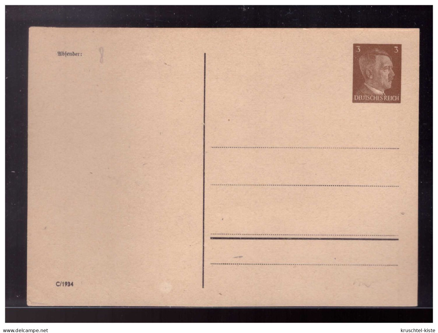 Dt.- Reich (023805) Privatganzsache Fech PP152/ A2 3 Rpf Hitler Blankokarte Mit Druckvermerk C/1934, Ungebraucht - Private Postwaardestukken