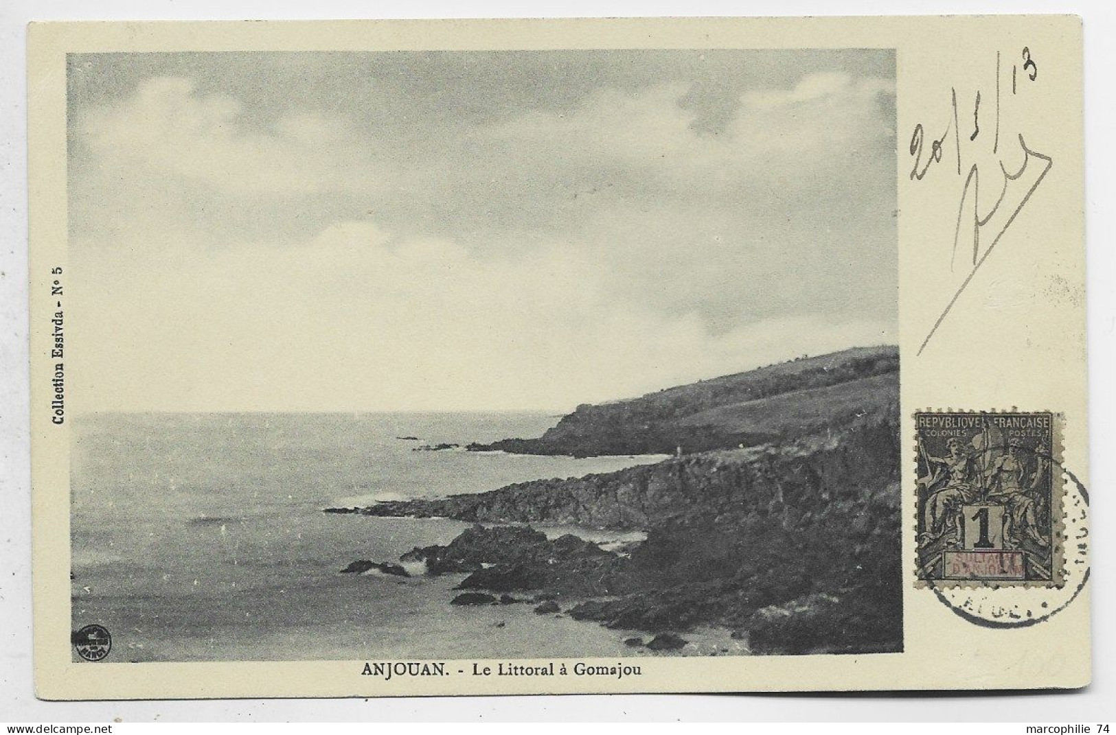 ANJOUAN  1C GROUPE AU RECTO CARTE ANJOUAN LE LITTORAL A GOMAJOU - Storia Postale