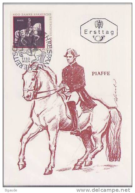 AUTRICHE CARTE  MAXIMUM  NUM.YVERT 1225 EQUITATION CHEVAL HAUTE ECOLE ESPAGNOLE DE VIENNE - Maximum Cards