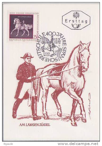 AUTRICHE CARTE MAXIMUM  NUM.YVERT 1227 EQUITATION CHEVAL HAUTE ECOLE ESPAGNOLE DE VIENNE - Maximum Cards