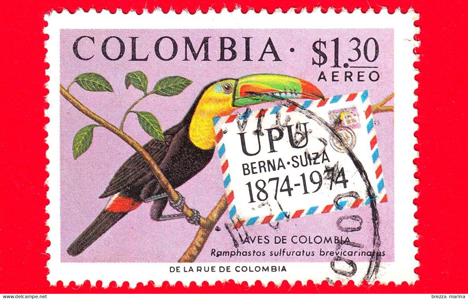 COLOMBIA - Usato - 1974 - 100 Anni Di UPU - Unione Postale Universale - Filatelia - Uccelli - Pappagallo - $ 1.30 - Colombia