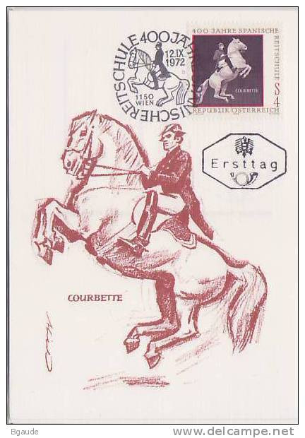 AUTRICHE CARTE MAXIMUM    NUM.YVERT 1229 EQUITATION CHEVAL HAUTE ECOLE ESPAGNOLE DE VIENNE - Maximum Cards