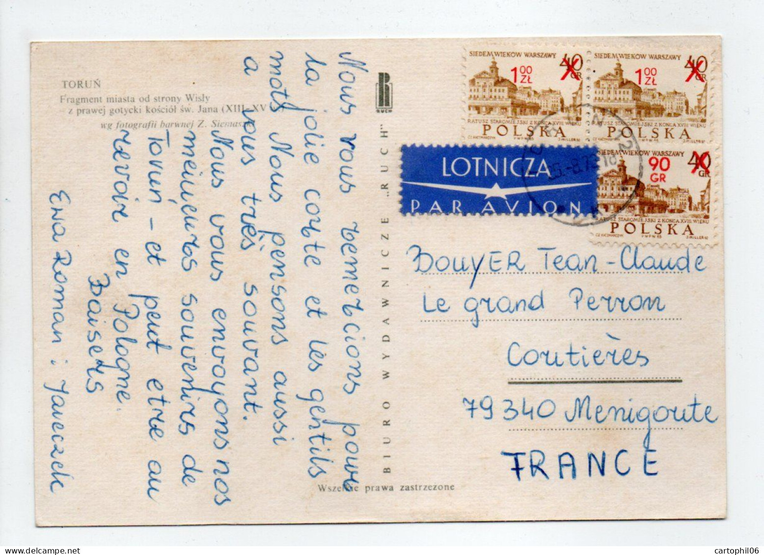 - Carte Postale TORUN (Pologne) Pour COUTIÈRES Par MÉNIGOUTE 25.8.1973 - Bel Affranchissement Philatélique - - Cartas & Documentos