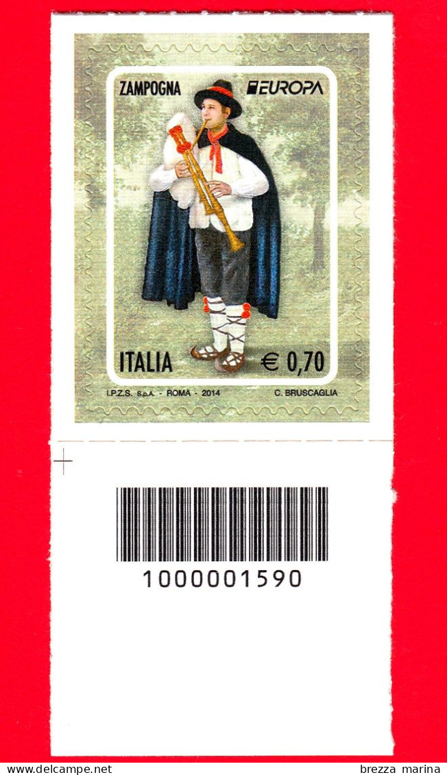 Nuovo - MNH - ITALIA - 2014 - Europa - Strumenti Musicali - Zampogna - Bagpipe - 0,70 - Cod. A Barre 1590 - Bar Codes