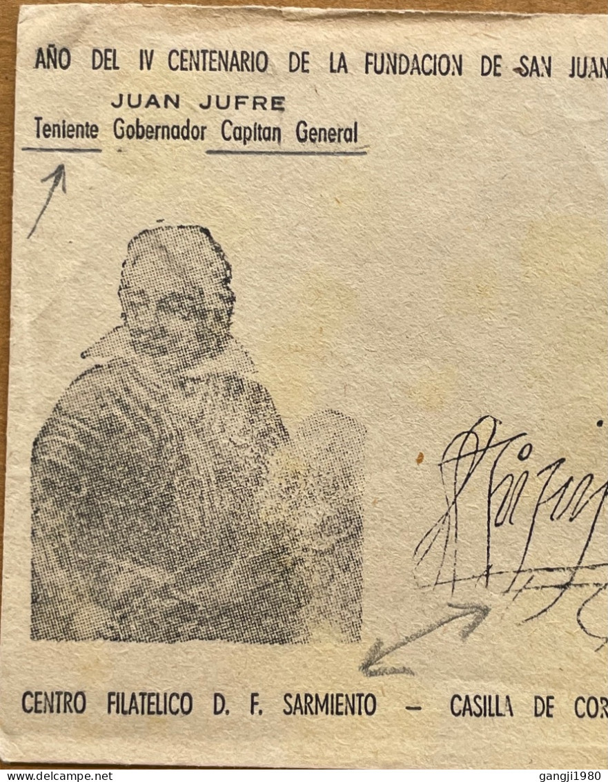 ARGENTINA 1962, PRIVATE PRINT, LIMITED ISSUE COVER USED, SAN JUAN JUFRE SIGNED, ILLUSTRATE, SARMIENTO PHILATELIC CENTER, - Storia Postale