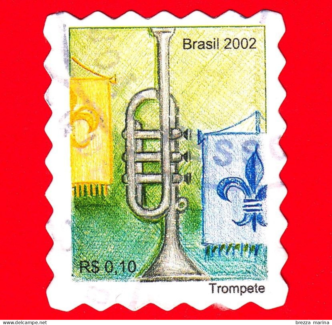 BRASILE - Usato - 2002 - Strumenti Musicali - Tromba - Trompete  - 0.10 - Used Stamps