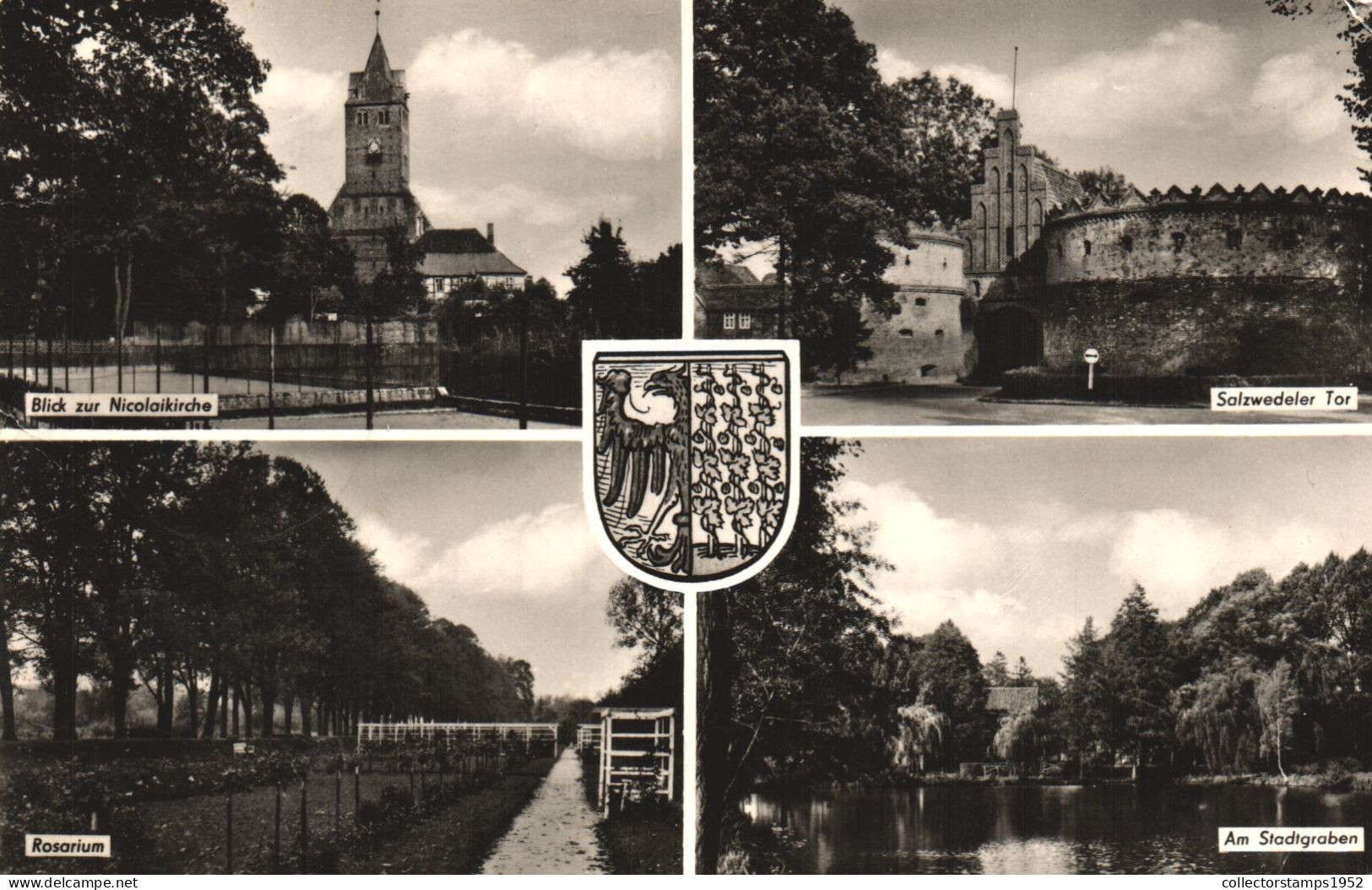 GARDELEGEN, MULTIPLE VIEWS, ARCHITECTURE, CHURCH, ROSARIUM, TOWER, EMBLEM, GERMANY, POSTCARD - Gardelegen