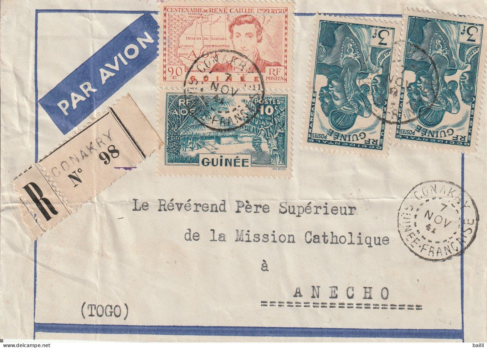 Guinée Lettre Recommandée Conakry Pour Le Togo 1941 - Lettres & Documents