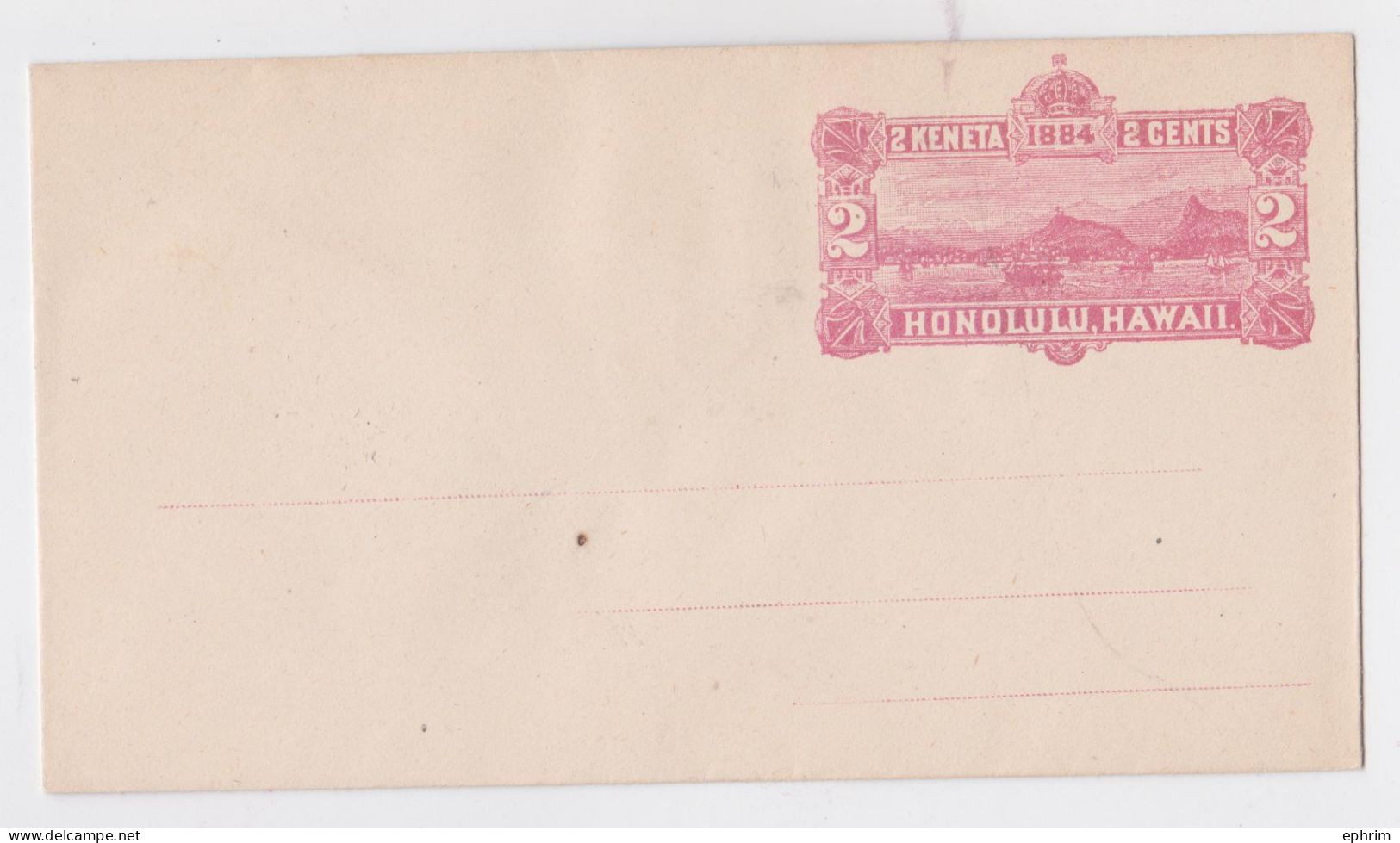 Honolulu Hawaii Hawaï Enveloppe Entier Postal Vierge Mint Postal Stationery Cover Letter Mail Red 2 Keneta Cents 1884 - Hawaii