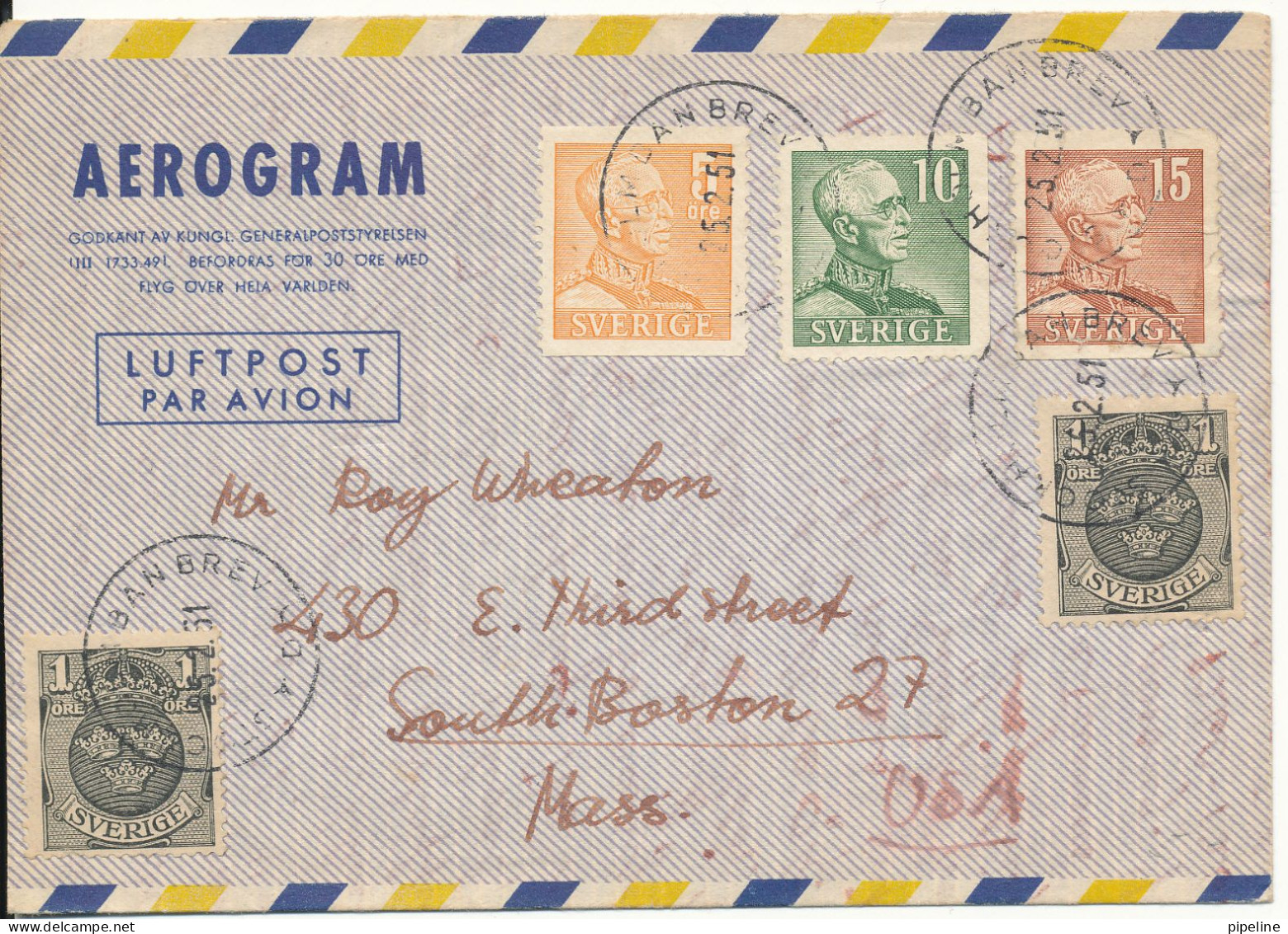 Sweden Aerogramme Sent To USA 25-2-1951 - Briefe U. Dokumente