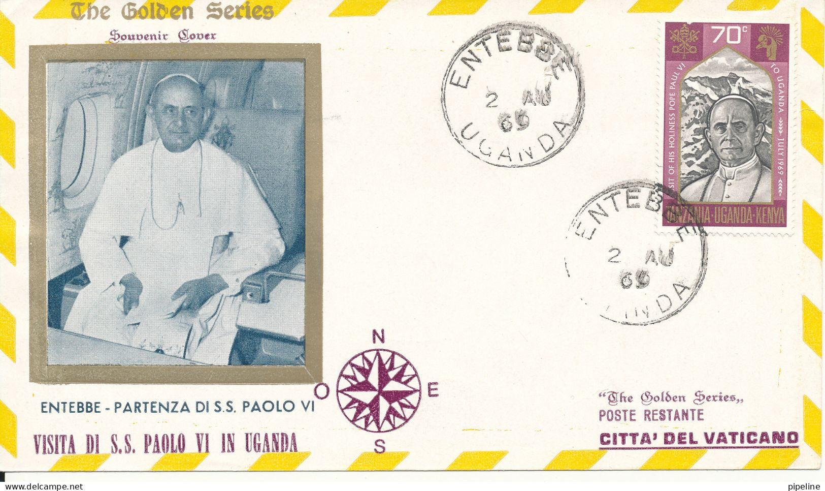 Kenya, Uganda & Tanzania Pope Johannes Paul VI Visit To Uganda Entebbe 2-8-1969 Vatican Stamp On The Ba - Kenya, Uganda & Tanzania