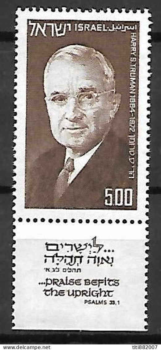 ISRAEL.   1975.      Y&T N° 570 Neuf * Avec Tabs.  Harry Truman - Unused Stamps (with Tabs)