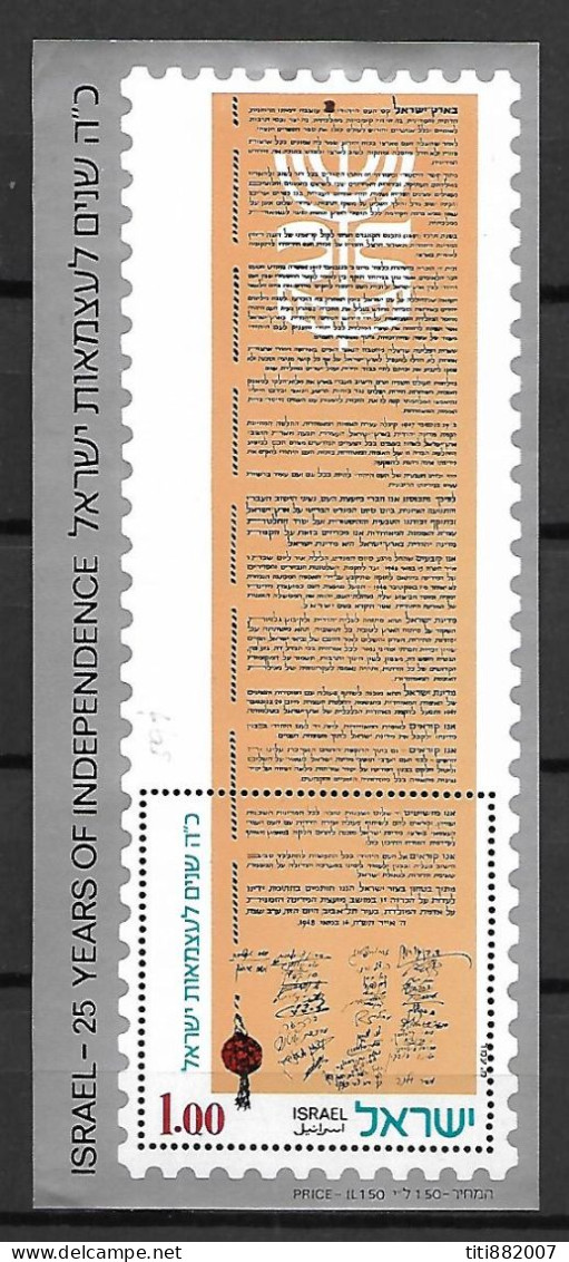 ISRAEL.   1973.  Y&T N° 518 * Avec Tabs.  Feuillet Journée De  L' Indépendance. - Blocks & Sheetlets