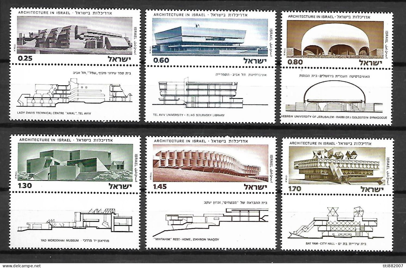 ISRAEL.   1974.    Y&T N°550 à 555 ** Avec Tabs.   Série Complète.   Architecture. - Unused Stamps (with Tabs)