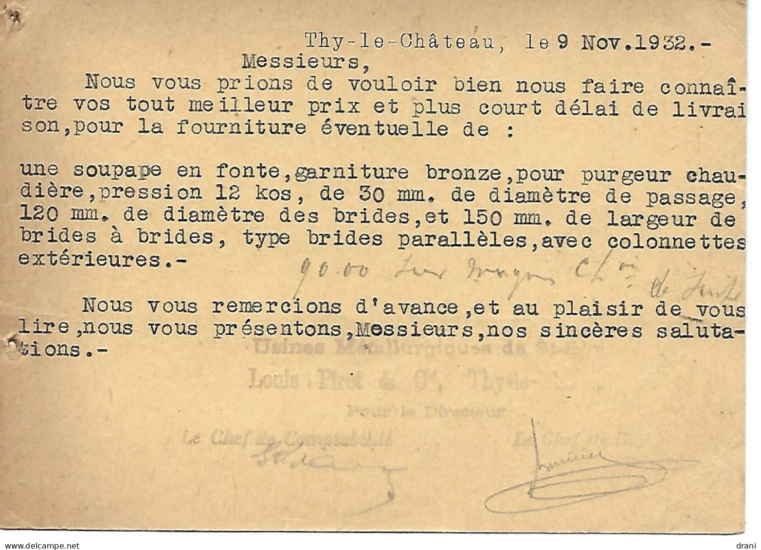 Perforé S E Sur 285(Y&T) - Carte Des Usines De Saint-Eloi - 1932 - 1909-34