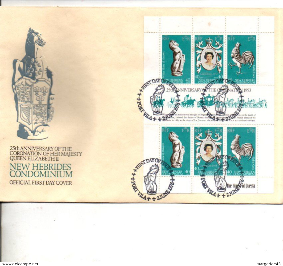 NOUVELLE HEBRIDES FDC 1977 25 ANS ACCESSION AU TRONE - Lettres & Documents