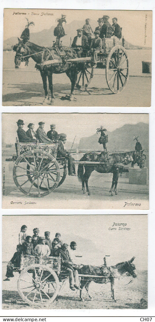 "Lot De 2 Cartes Postales Anciennes Italie Palermo,  Carro Siciliano, Dos Non-divisé - Verzamelingen & Kavels