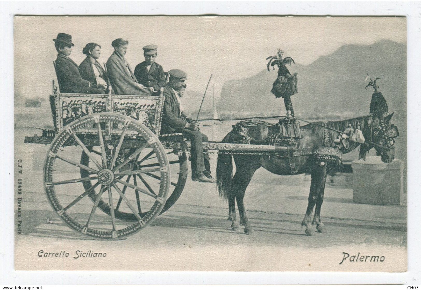 "Lot de 2 Cartes Postales anciennes Italie Palermo,  Carro Siciliano, dos non-divisé