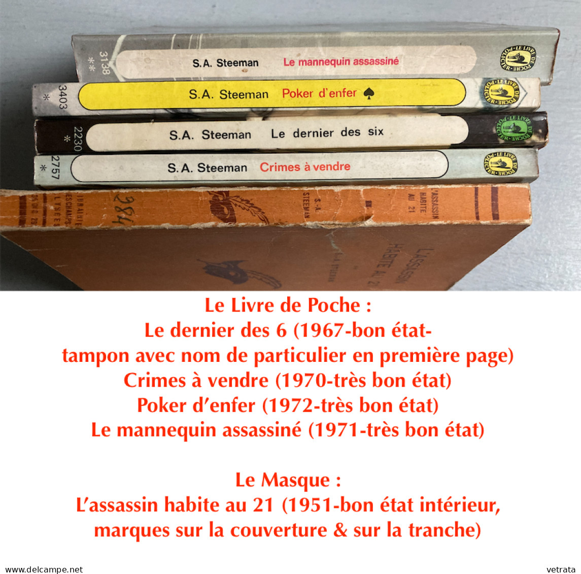 6 Livres De S.A. Steeman En Collections De Poche (Le Dernier Des 6-Crimes à Vendre-Poker D’enfer-Le Mannequin Assassiné- - Wholesale, Bulk Lots