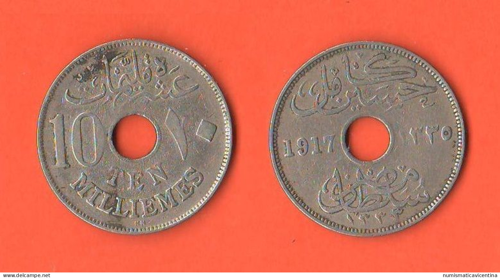 Egitto 10 MIlliemes 1917 AH 1335 KN  Egypt Hussein Kamil British Protectorate Nickel Coin ∇ 2 - Egypte