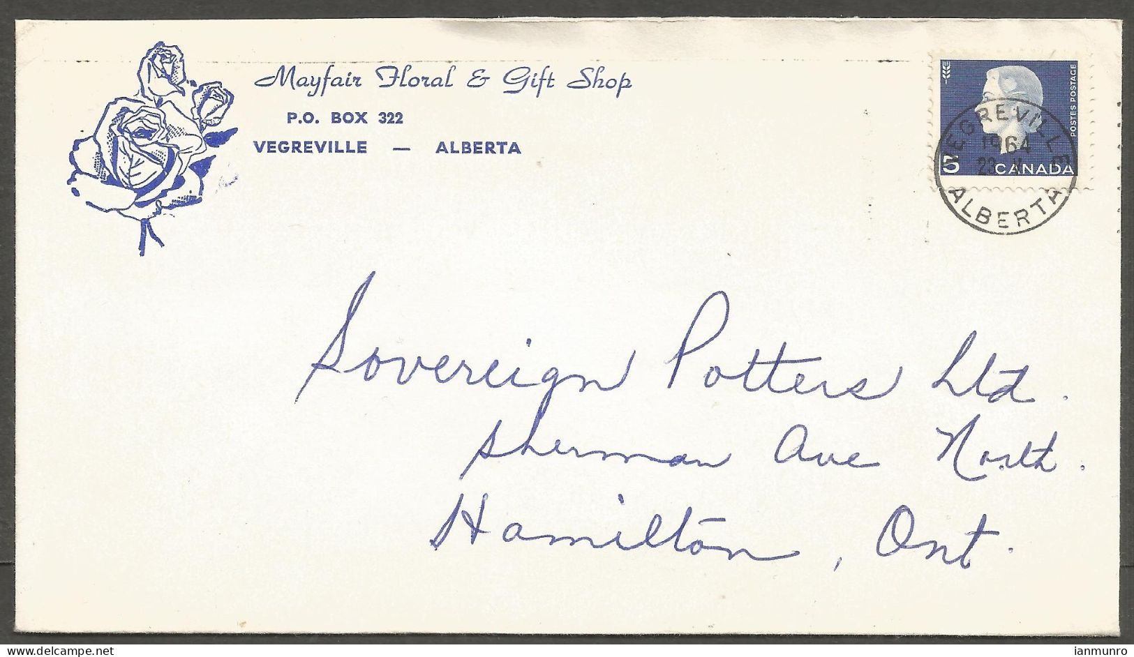 1964 Florist Mayfair Floral & Gift Illustrated Advertising Cover 5c Cameo Vegreville Alberta - Histoire Postale