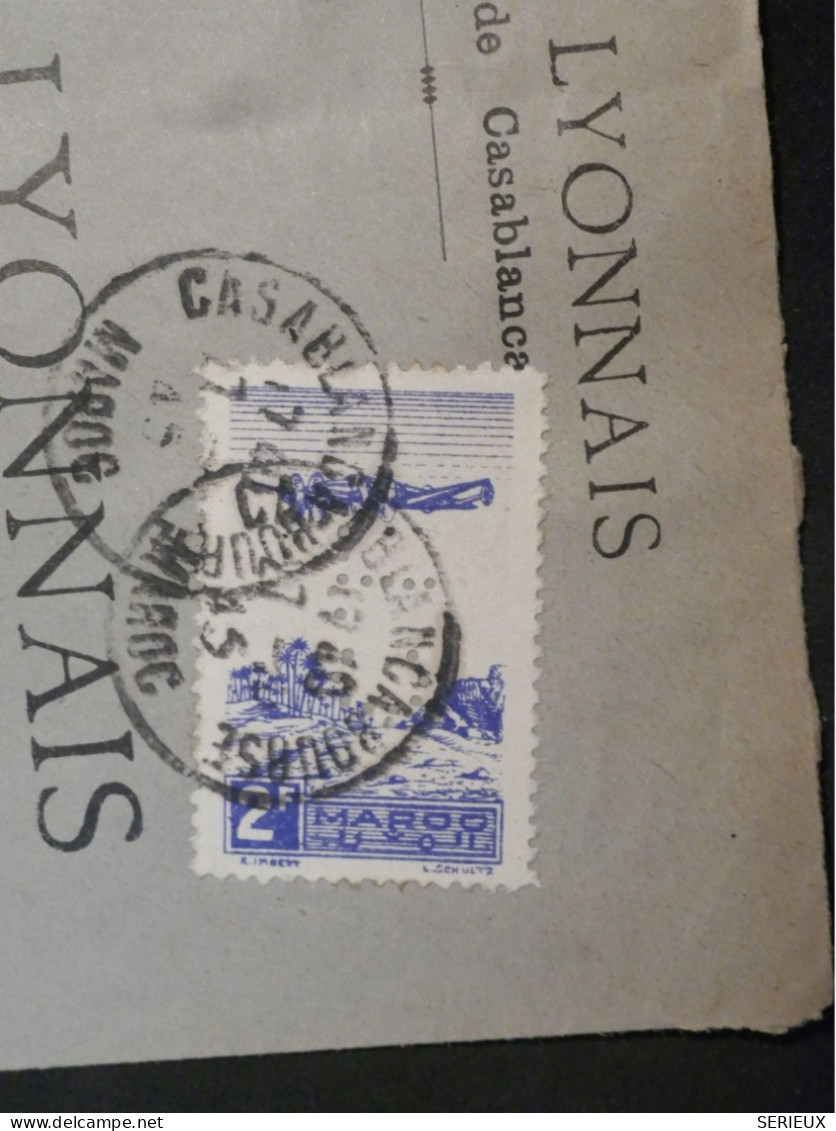 DJ 6 MAROC   BELLE  LETTRE  .PERFORé  CL 1945 PAR AVION CASABLANCA     A COGNAC FRANCE   + AFFRANC. INTERESSANT - Storia Postale