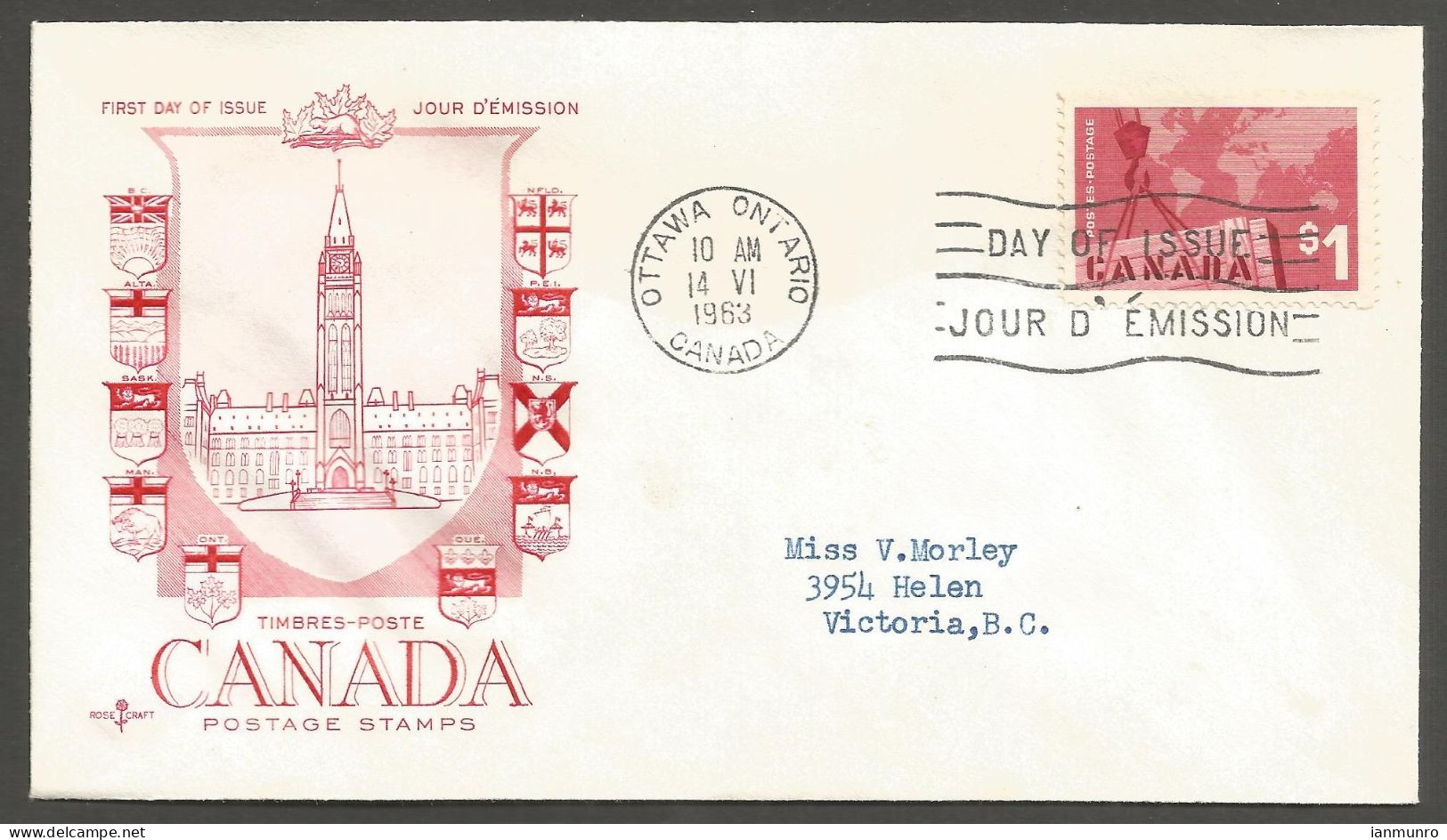 1963 FDC First Day Cover $1.00 Export #411 Ottawa Ontario - Historia Postale