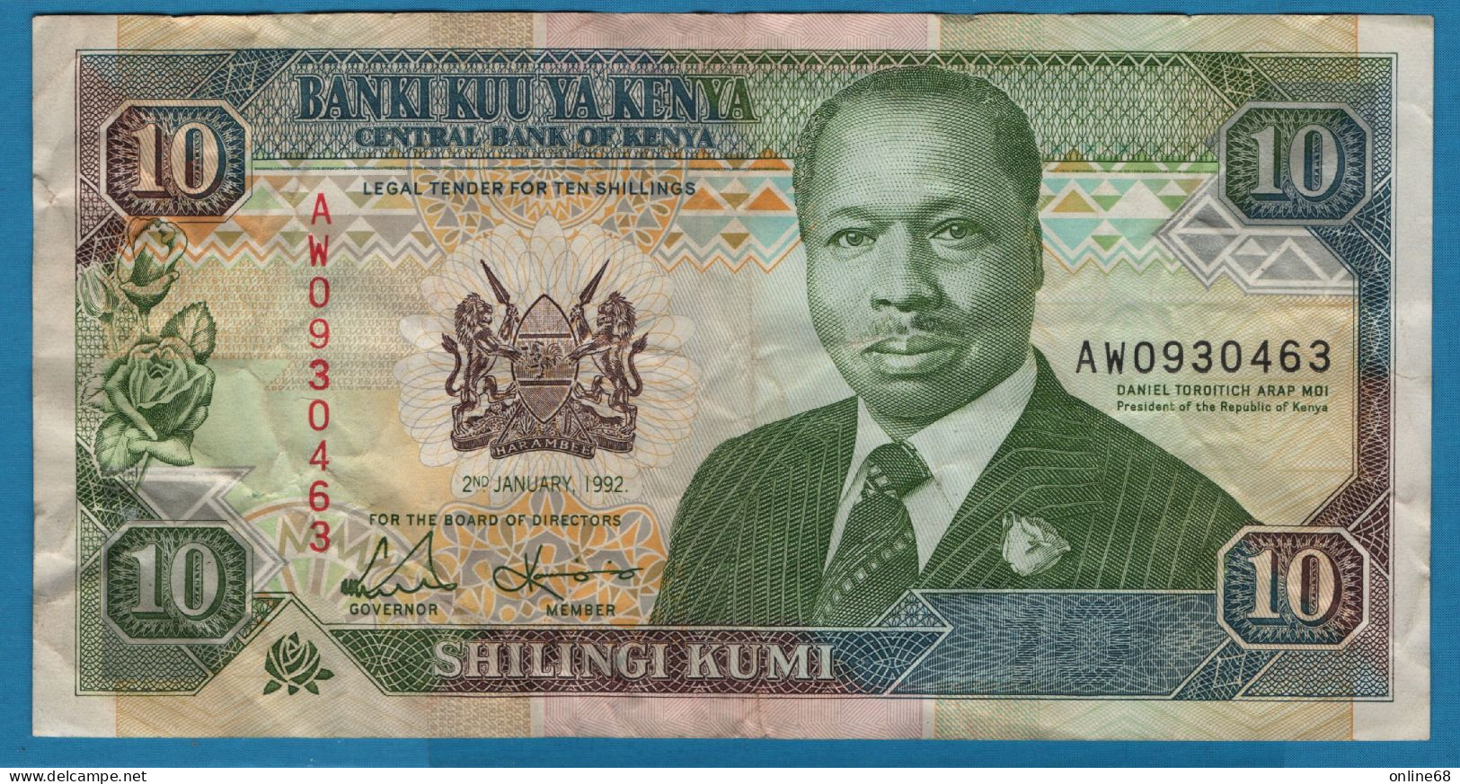 KENYA 10 SHILINGI 02.01.1992 # AW0930463 P# 24d   President Daniel Toroitich Arap Moi - Kenia