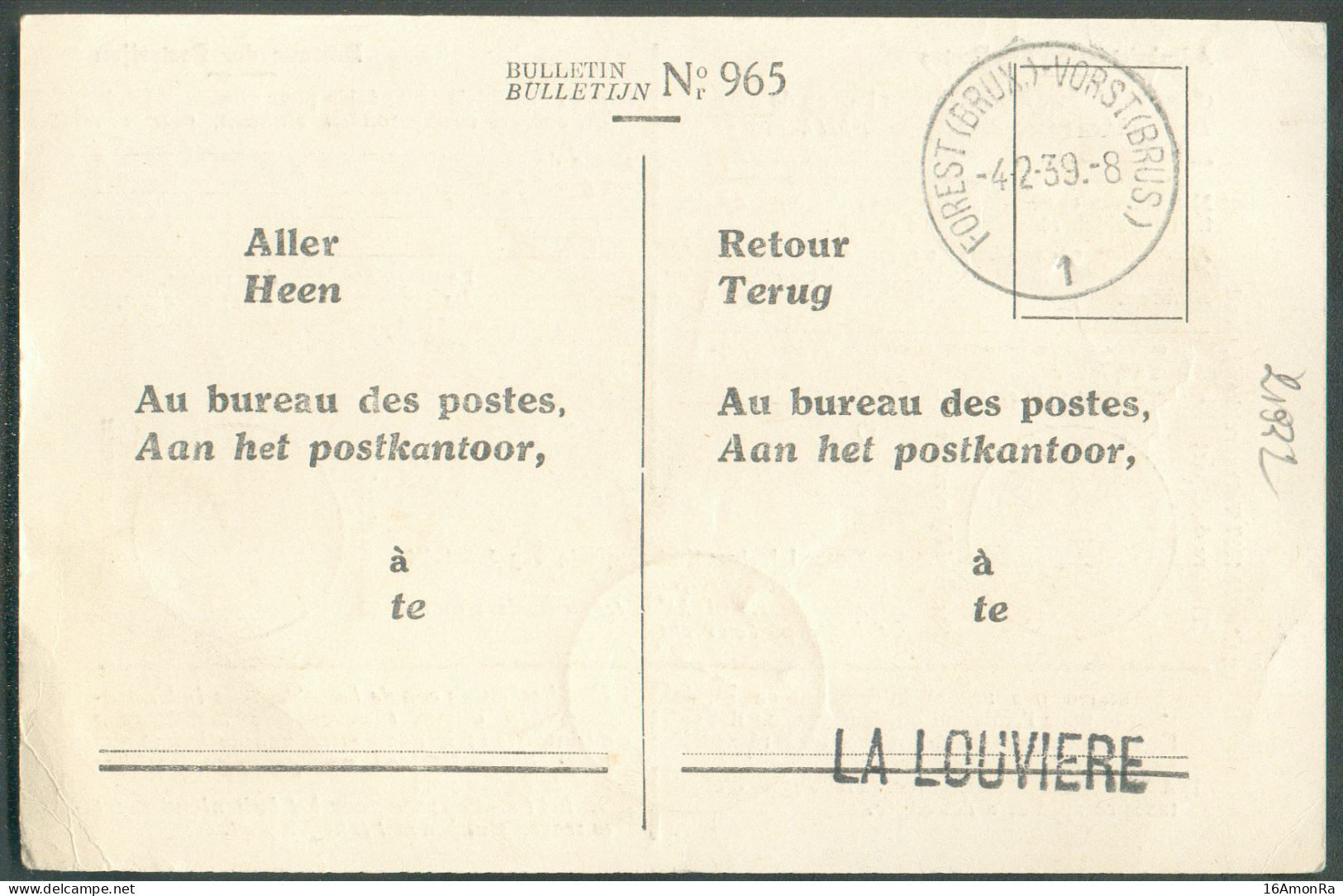 N°486 - 1,5 Franc EXPOSITION De L'EAU à LIEGE  Oblitéré Sc BRUXELLES (FOREST) 4-2-1939  Sur Carte (type)965  Bon N°4496- - Brieven En Documenten