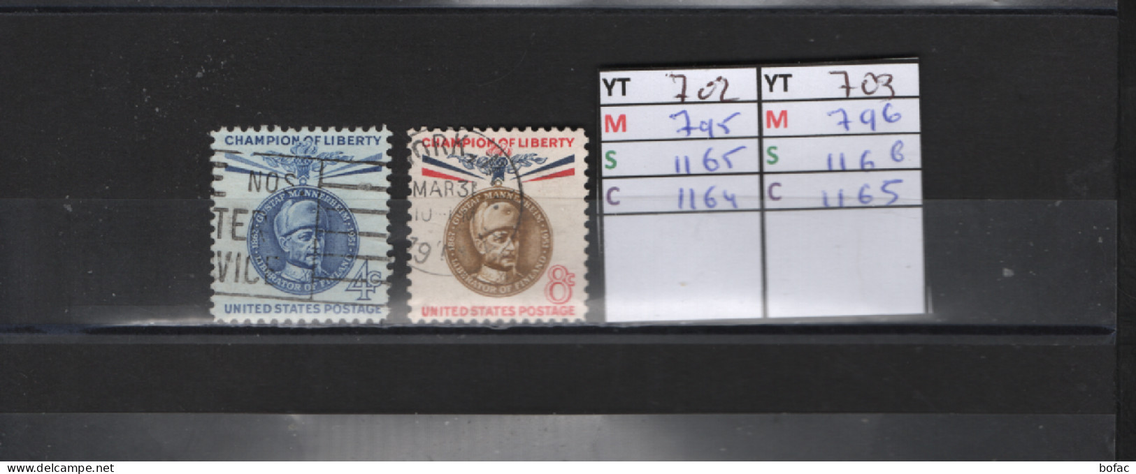 PRIX FIXE Obl  702 703 YT 795 796 MIC 1165 1166 SCO 1164 1165 GIB  Baron Carl Mannerheim 1960  Etats Unis 58A/09 - Used Stamps