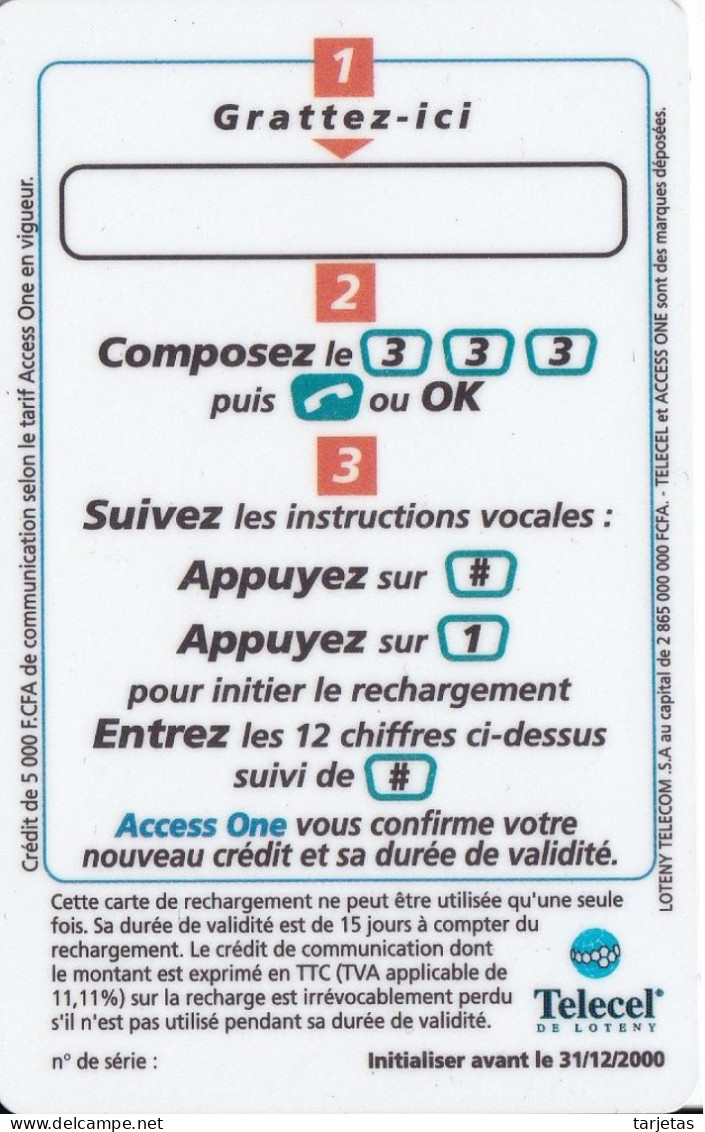 TARJETA DE COSTA DE MARFIL DE TELECEL DE 5000 FCFA SIN ACTIVAR - Ivory Coast