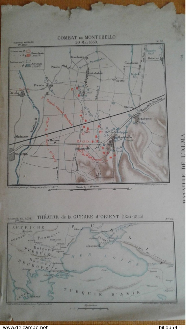 Carte  Histoire Militaire.Combat De MONTEBELLO; Bataille De L'ALMA ;Théatre De La Guerre D'ORIENT - Cartes Topographiques