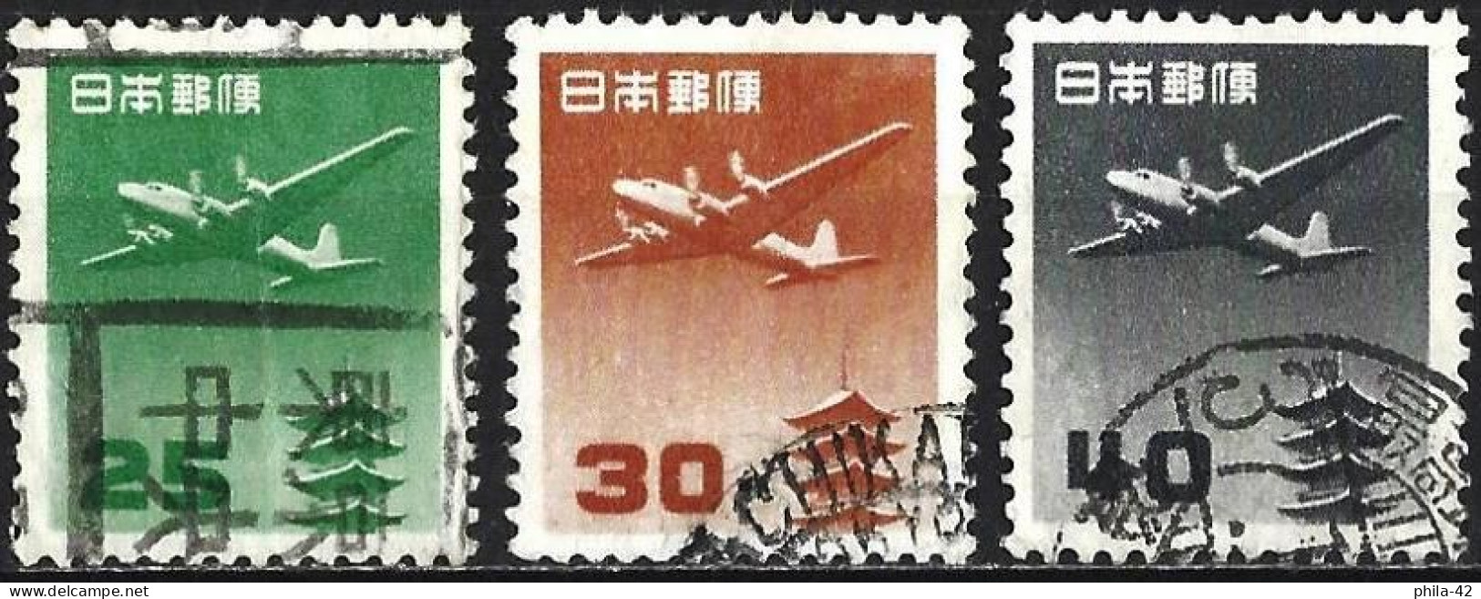 Japan 1952/53 - Mi 598A To 600A - YT Pa 24/26 ( Airplanes Douglas DC-4 ) - Used Stamps