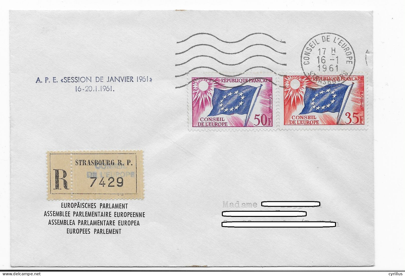 FRANCE CONSEIL EUROPE - SESSSION DE JANVIER 1961 RECOMMANDE - Lettres & Documents