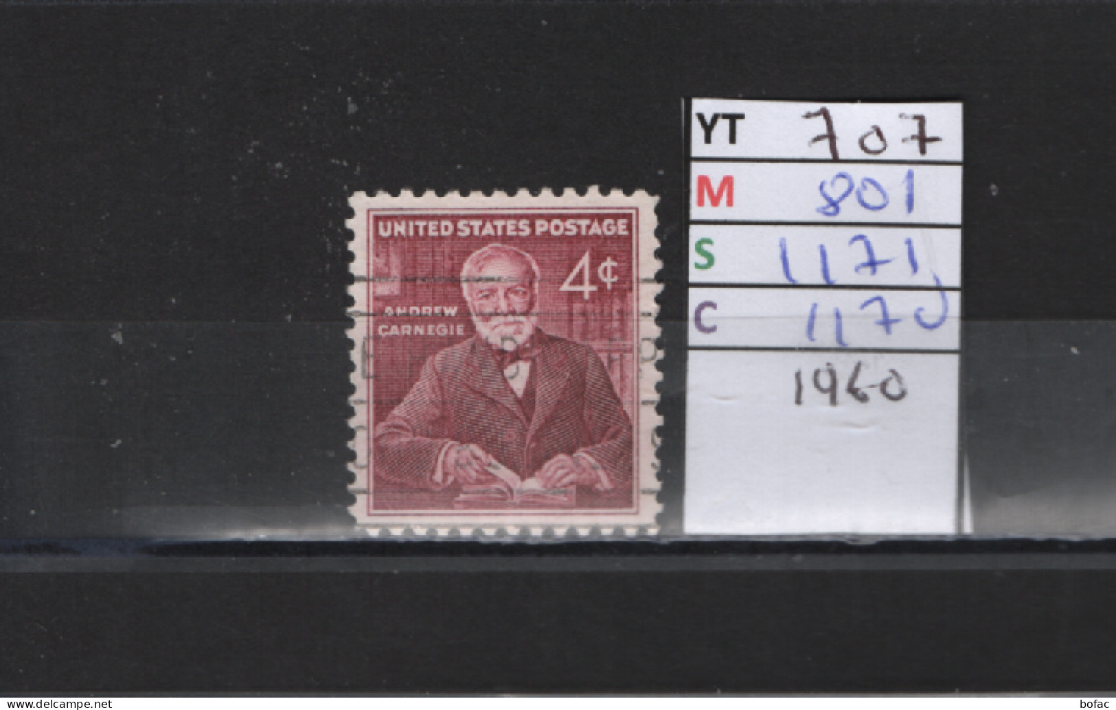 PRIX FIXE Obl  707 YT 801 MIC 1171 SCO  GIB Andrew Carnegie 1960 Andrew Carnegie 1960  Etats Unis 58A/09 - Used Stamps