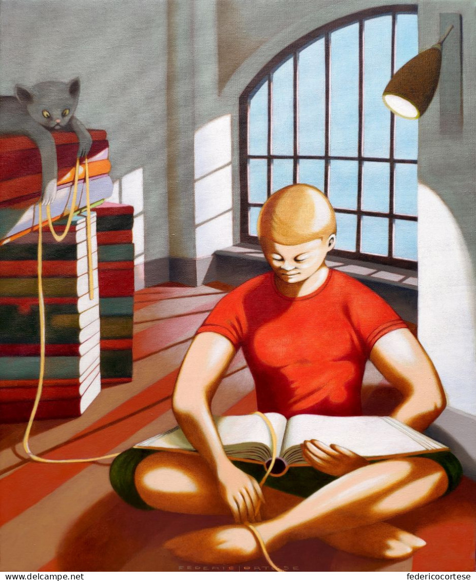 La Stanza Di Lettura, Olio Su Tela / The Reading Room, Oil On Canvas - Art Contemporain