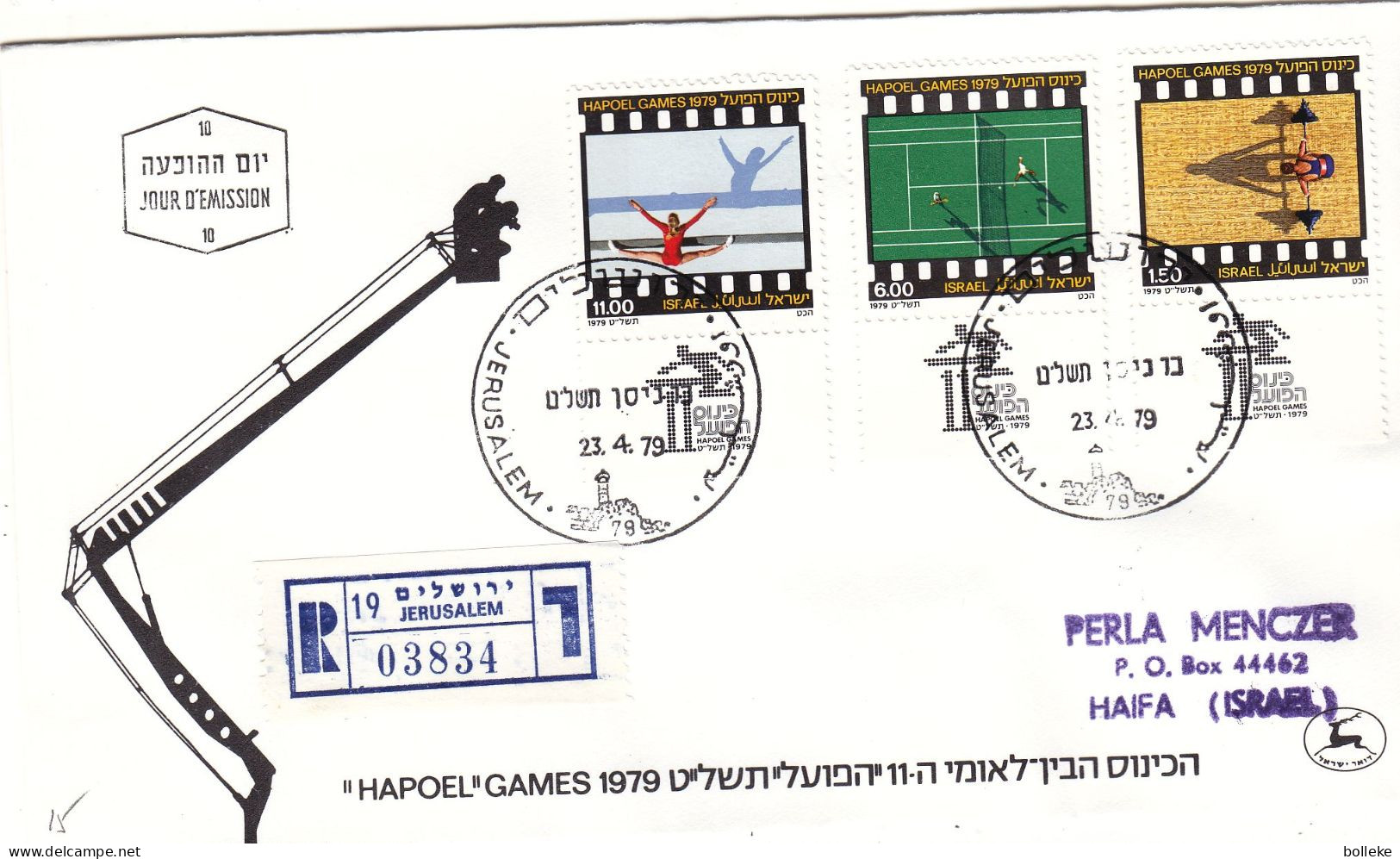 Israël - Lettre Recom De 1979 - Oblit Jerusalem - Exp Vers Haifa - Jeux Sportifs - Tennis - Haltérophilie - Gym - - Lettres & Documents