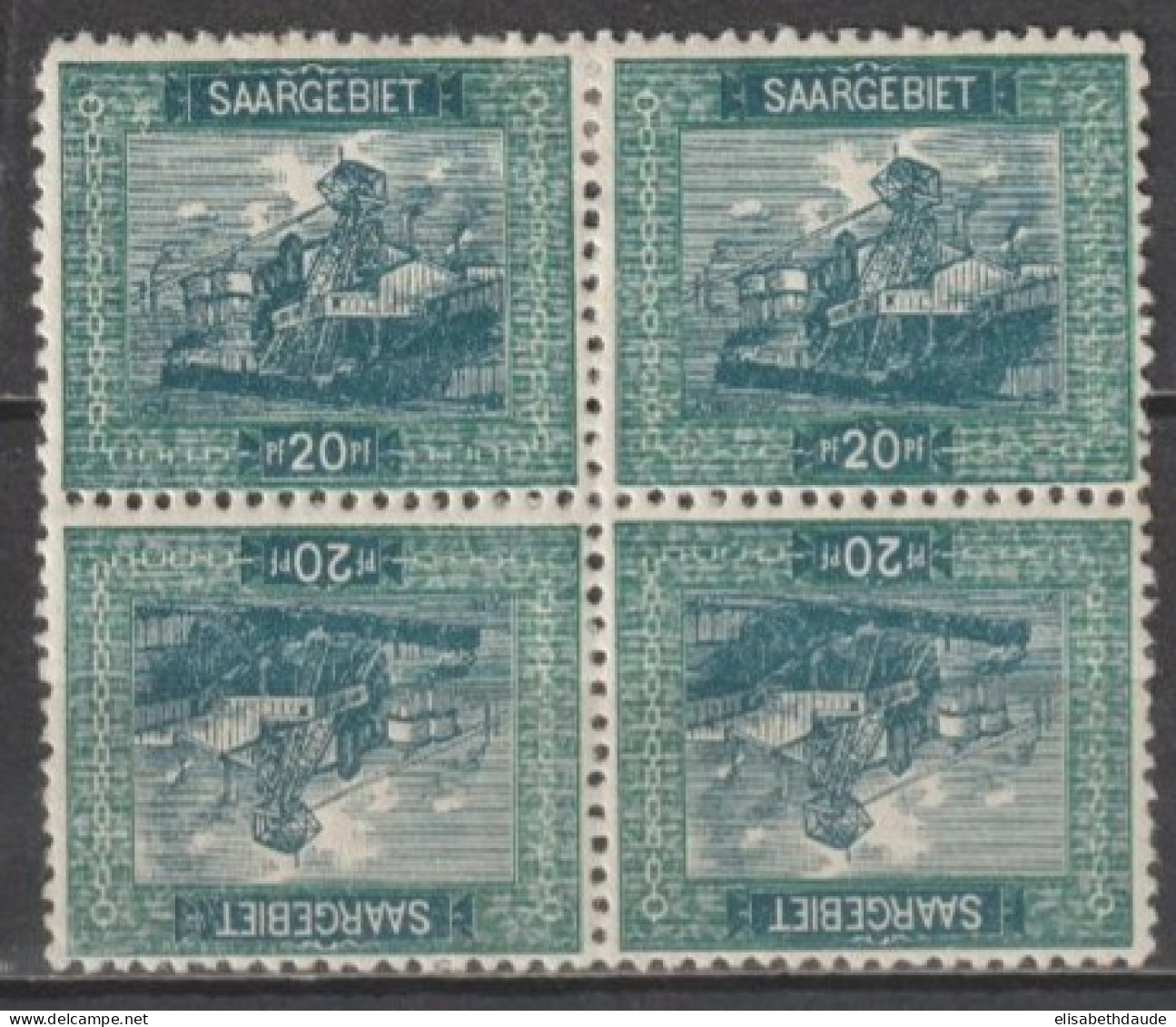 SAAR / SARRE - 1921 -  YT N° 55c BLOC De 4 TETE-BECHE * MH - COTE = 40++EUR. - Unused Stamps
