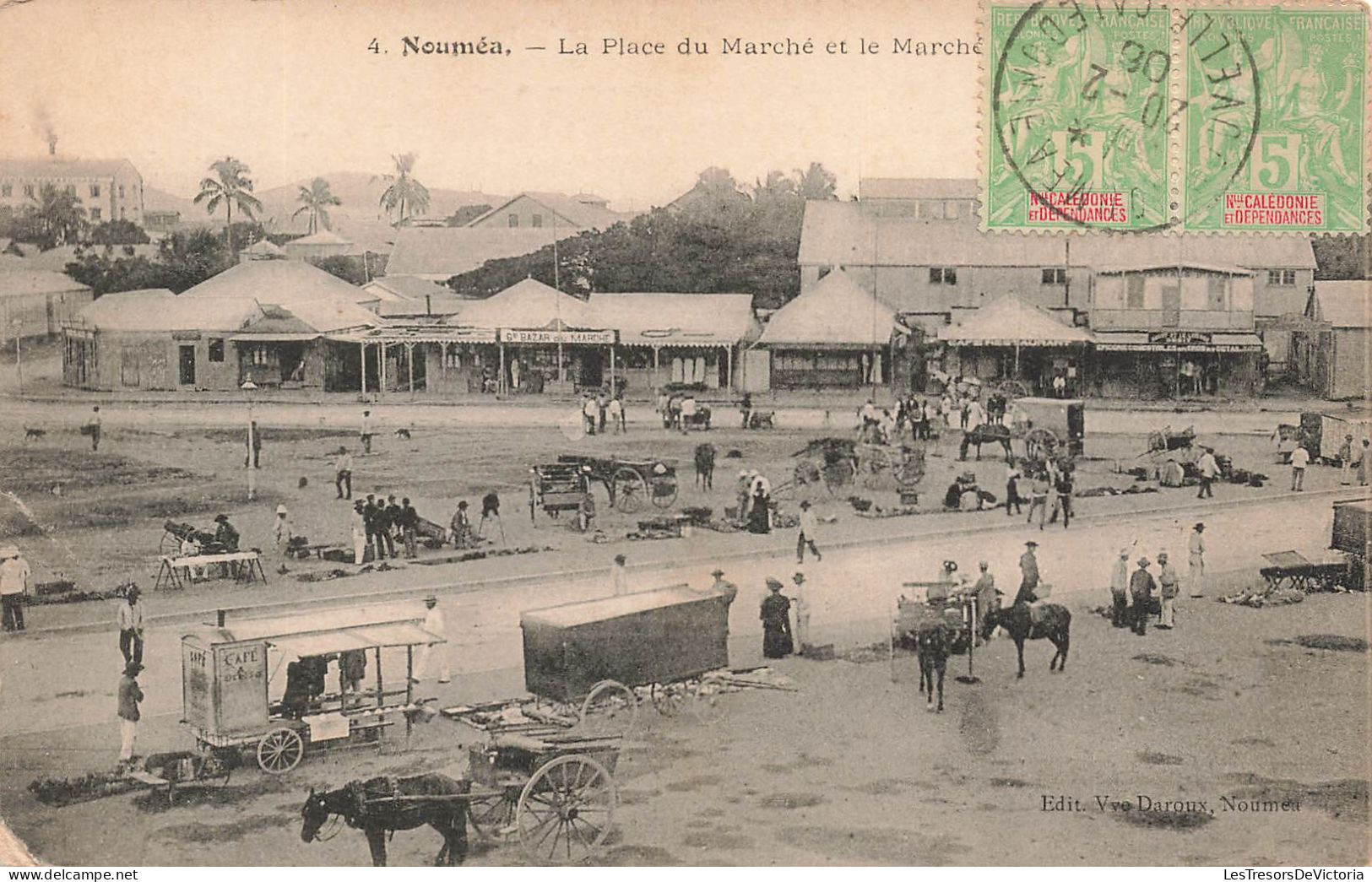 Nouvelle Calédonie - Nouméa - La Place Du Marché Et Le Marché - Animé - Attelage -  Carte Postale Ancienne - Nouvelle-Calédonie