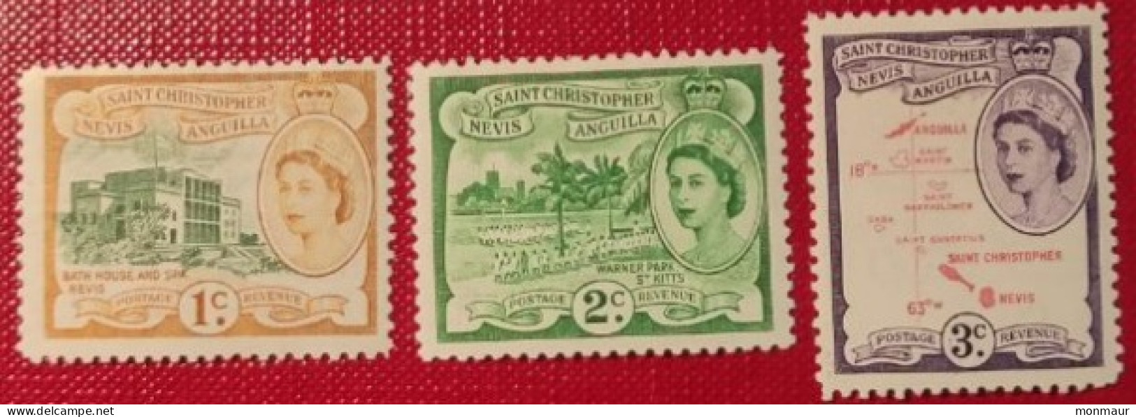 GRAN BRETAGNA SAINT CHRISTOPHER 1956 1c-2c-3c New - St.Christopher-Nevis & Anguilla (...-1980)